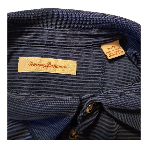 Tommy Bahama Polo Short Sleeve Men's XL Blue Striped Casual Vacation - Picture 2 of 7